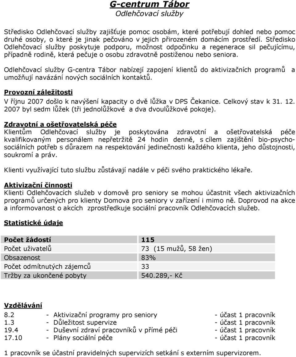 Odlehčovací služby G-centra Tábor nabízejí zapojení klientů do aktivizačních programů a umožňují navázání nových sociálních kontaktů.