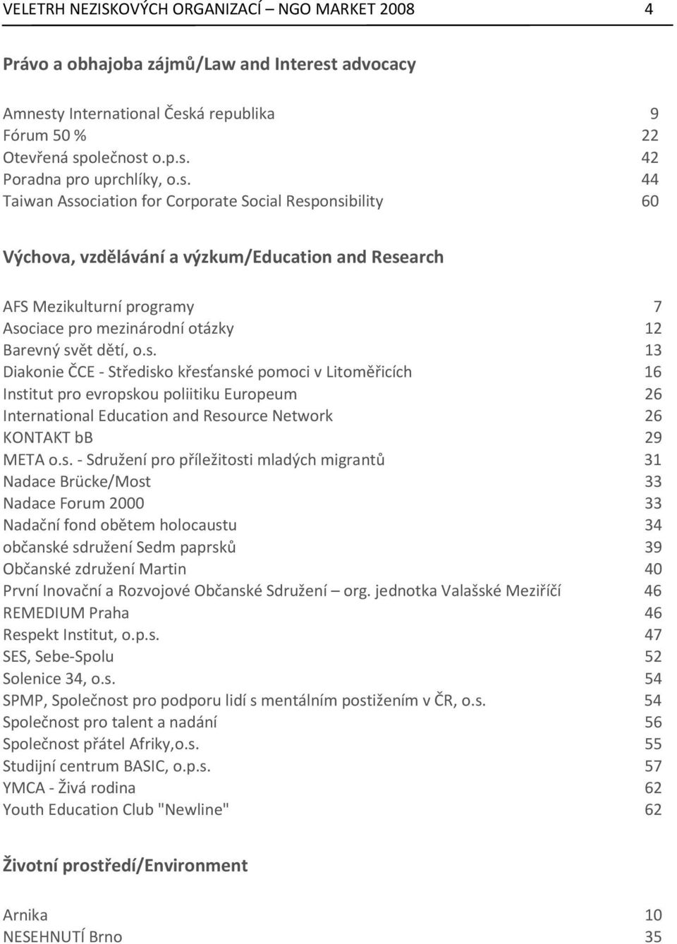 s. 13 Diakonie ČCE - Středisko křesťanské pomoci v Litoměřicích 16 Institut pro evropskou poliitiku Europeum 26 International Education and Resource Network 26 KONTAKT bb 29 META o.s. - Sdružení pro