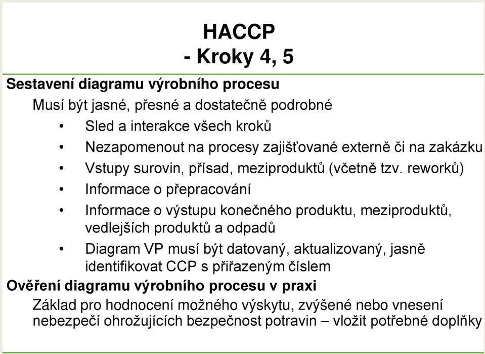 reworků) Informace o přepracování Informace o výstupu konečného produktu, meziproduktů, vedlejších produktů a odpadů Diagram VP musí být datovaný,