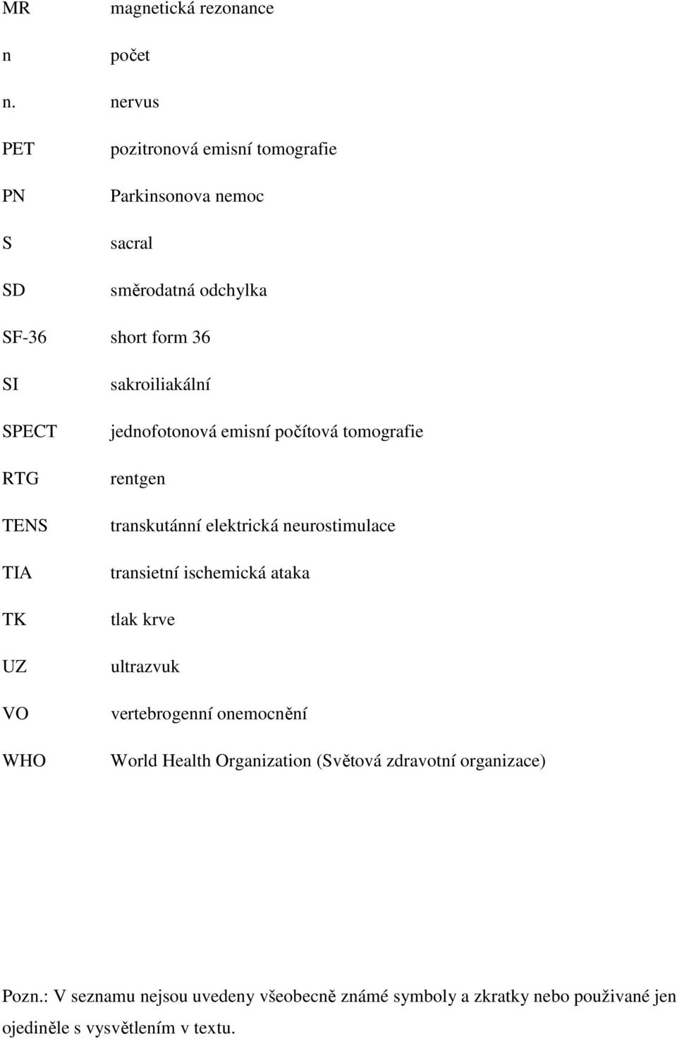 TIA TK UZ VO WHO sakroiliakální jednofotonová emisní počítová tomografie rentgen transkutánní elektrická neurostimulace transietní