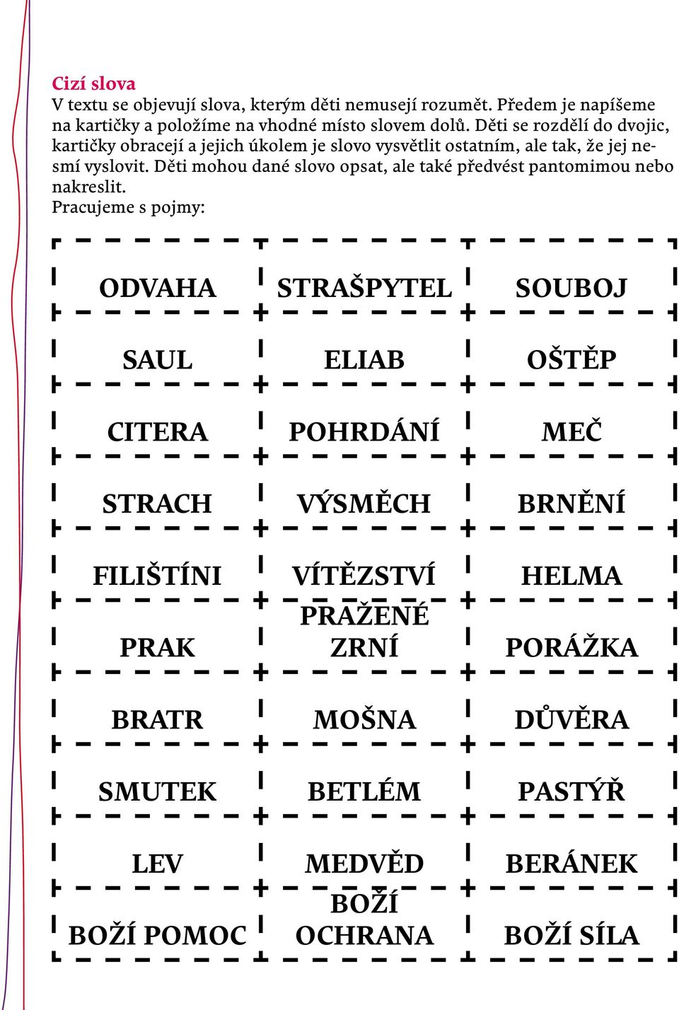 Děti mohou dané slovo opsat, ale také předvést pantomimou nebo nakreslit.