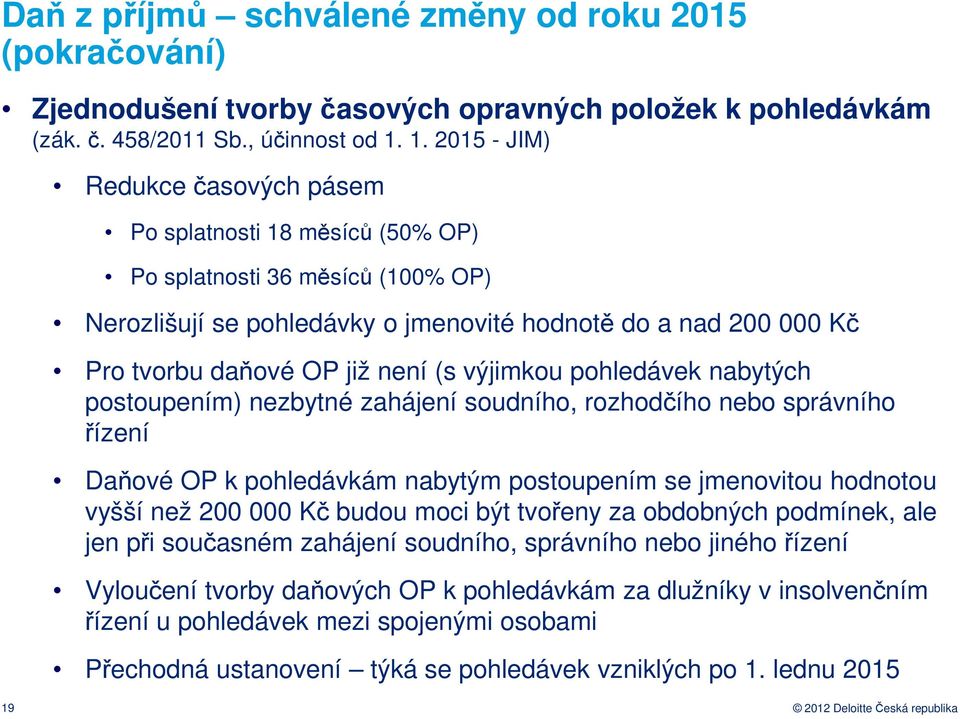 není (s výjimkou pohledávek nabytých postoupením) nezbytné zahájení soudního, rozhodčího nebo správního řízení Daňové OP k pohledávkám nabytým postoupením se jmenovitou hodnotou vyšší než 200 000 Kč