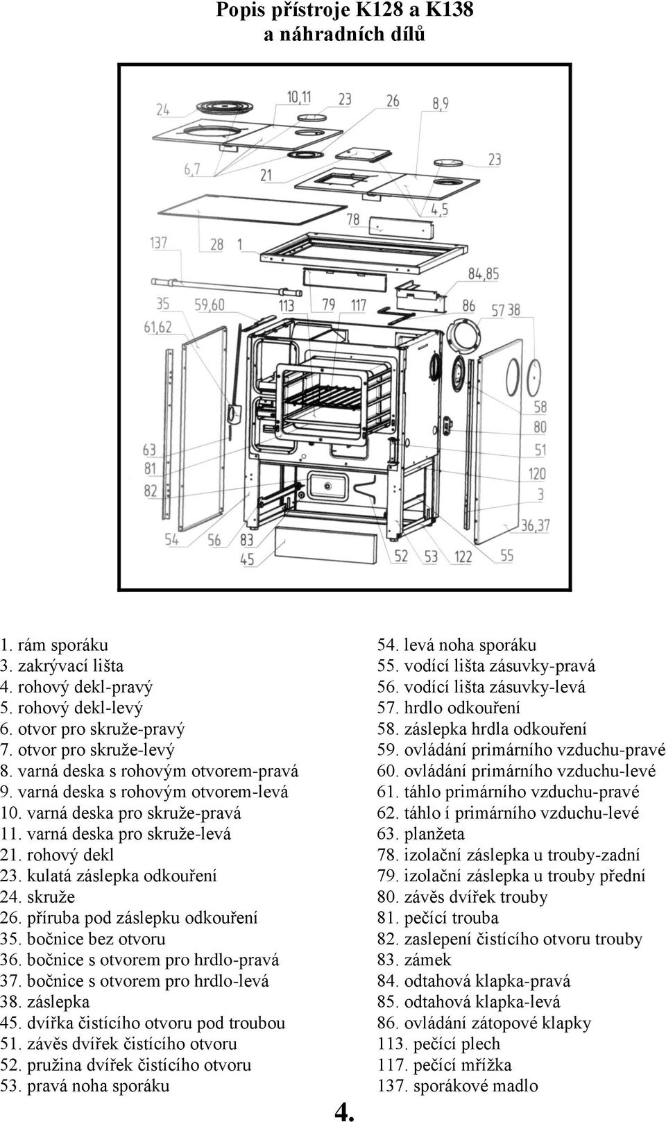 ovládání primárního vzduchu-levé 9. varná deska s rohovým otvorem-levá 61. táhlo primárního vzduchu-pravé 10. varná deska pro skruže-pravá 62. táhlo í primárního vzduchu-levé 11.