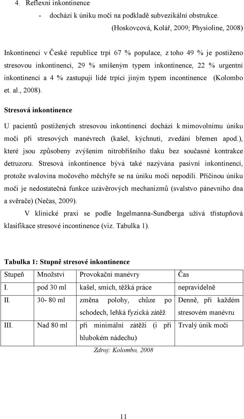 inkontinencí a 4 % zastupují lidé trpící jiným typem incontinence (Kolombo et. al., 2008).