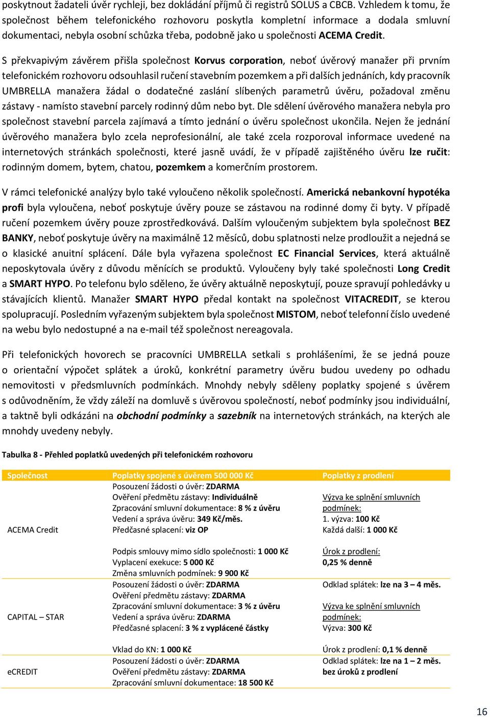 S překvapivým závěrem přišla společnost Korvus corporation, neboť úvěrový manažer při prvním telefonickém rozhovoru odsouhlasil ručení stavebním pozemkem a při dalších jednáních, kdy pracovník