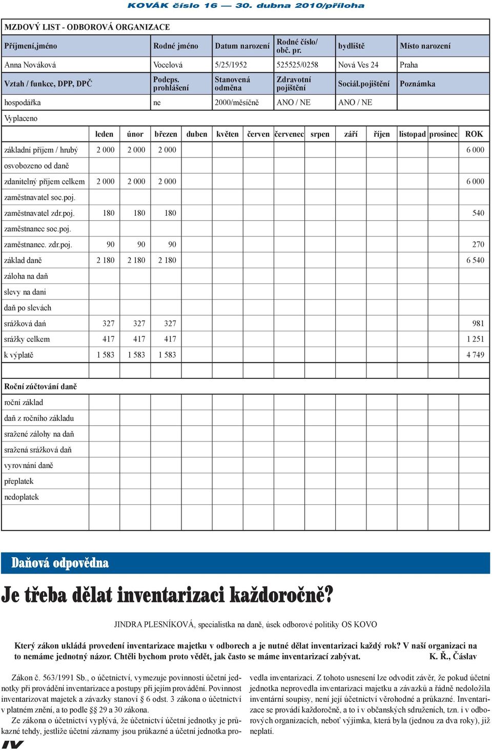 pojištění hospodářka ne 2000/měsíčně ANO / NE ANO / NE Vyplaceno Poznámka leden únor březen duben květen červen červenec srpen září říjen listopad prosinec ROK základní příjem / hrubý 2 000 2 000 2