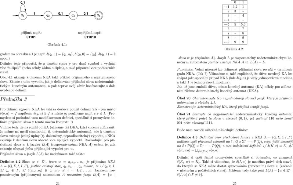 ) Definice tedy připouští, že z daného stavu q pro daný symbol a vychází více a-šipek (nebo někdy žádná a-šipka), a také připouští více počátečních stavů. Obr. 4.