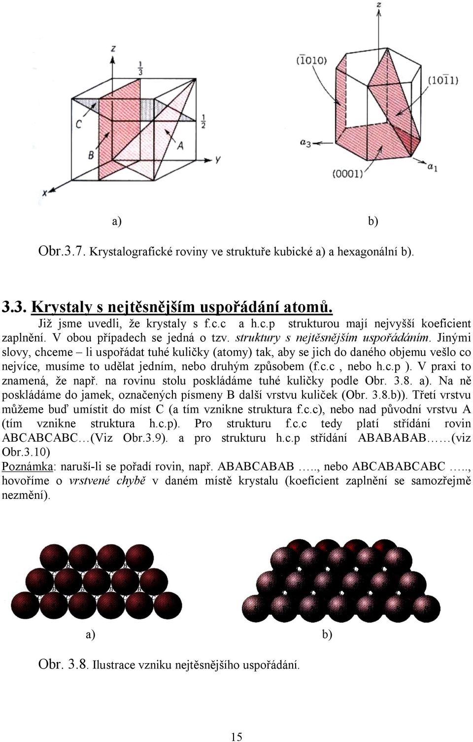 Jinými slovy, chceme li uspořádat tuhé kuličky (atomy) tak, aby se jich do daného objemu vešlo co nejvíce, musíme to udělat jedním, nebo druhým způsobem (f.c.c, nebo h.c.p ).