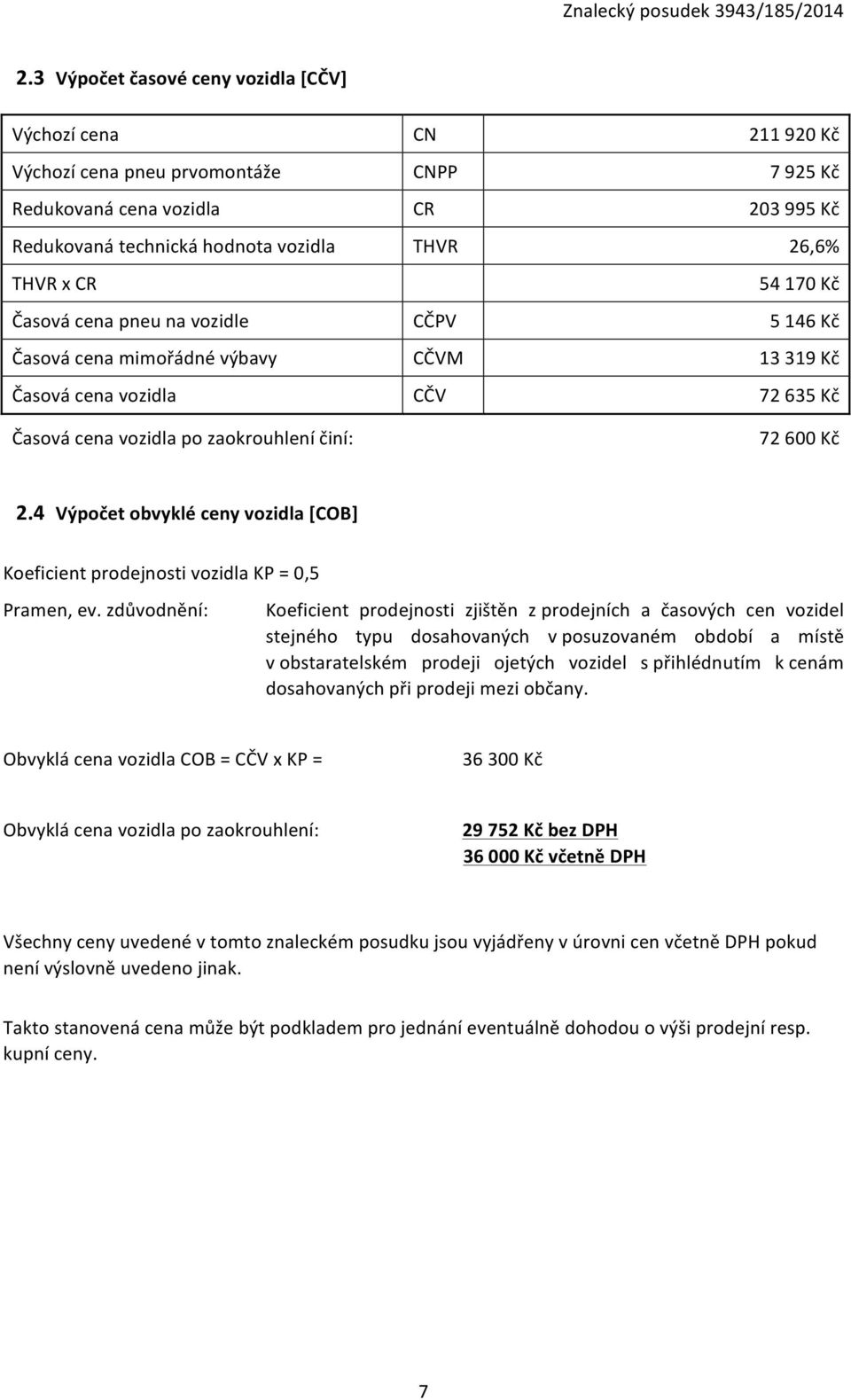 4 Výpočet obvyklé ceny vozidla [COB] Koeficient prodejnosti vozidla KP = 0,5 Pramen, ev.