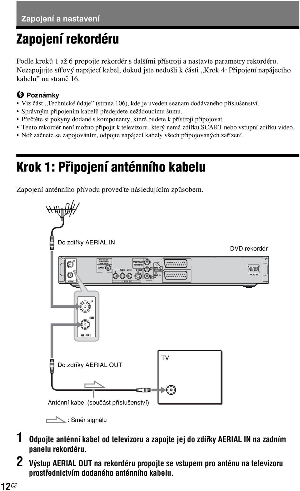 b Poznámky Vizčást Technické údaje (strana 106), kde je uveden seznam dodávaného příslušenství. Správným připojením kabelů předejdete nežádoucímu šumu.