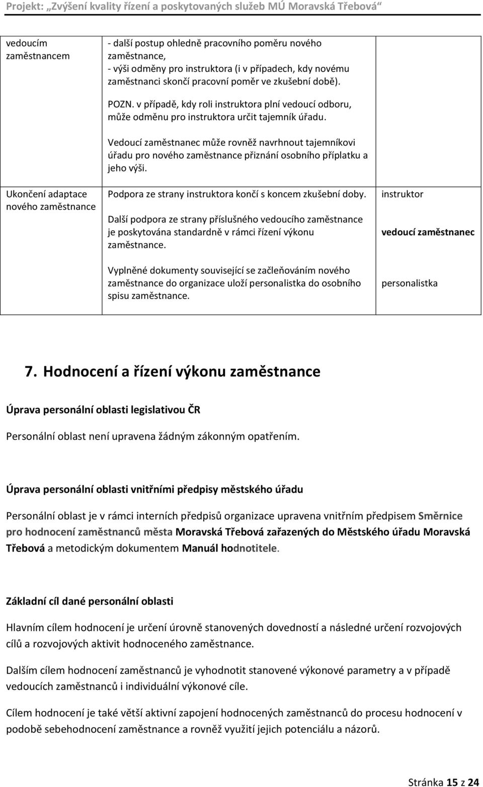 Vedoucí může rovněž navrhnout tajemníkovi úřadu pro nového zaměstnance přiznání osobního příplatku a jeho výši. Podpora ze strany instruktora končí s koncem zkušební doby.