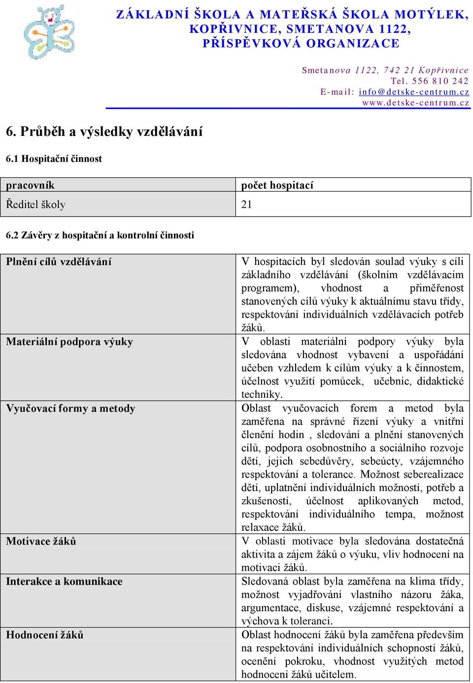 vhodnost a přiměřenost stanovených cílů výuky k aktuálnímu stavu třídy, respektování individuálních vzdělávacích potřeb žáků.