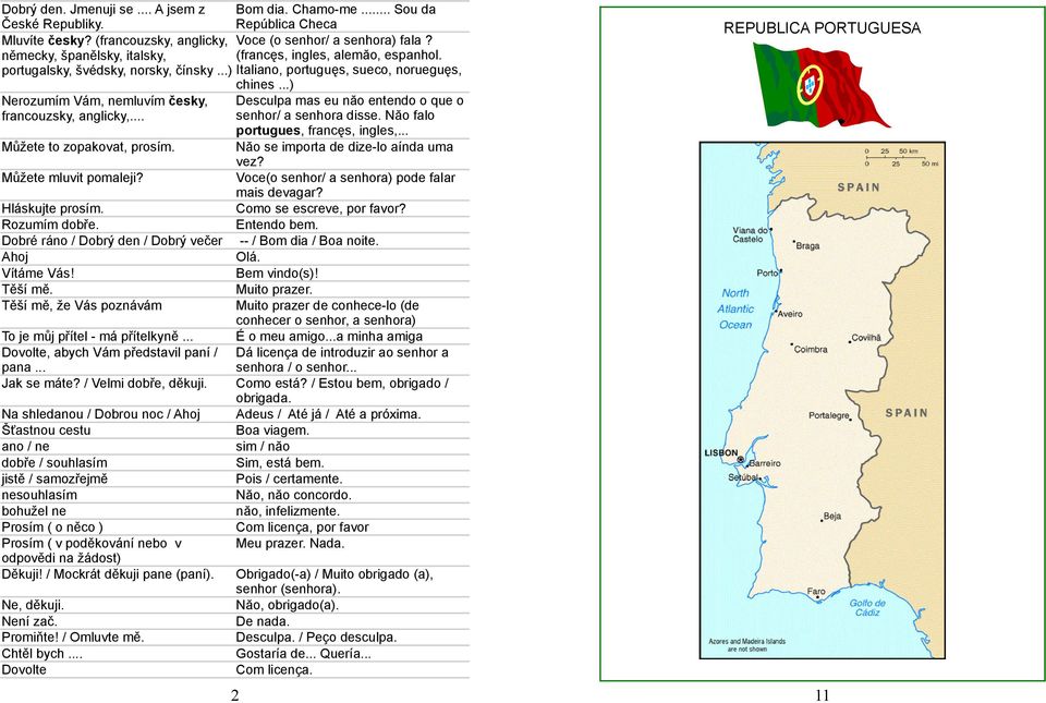 ..) Nerozumím Vám, nemluvím česky, francouzsky, anglicky,... Desculpa mas eu năo entendo o que o senhor/ a senhora disse. Năo falo portugues, francęs, ingles,... Můžete to zopakovat, prosím.