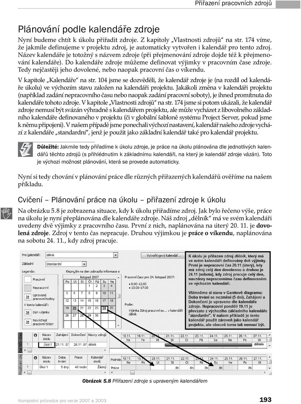 Název kalendáře je totožný s názvem zdroje (při přejmenování zdroje dojde též k přejmenování kalendáře). Do kalendáře zdroje můžeme definovat výjimky v pracovním čase zdroje.