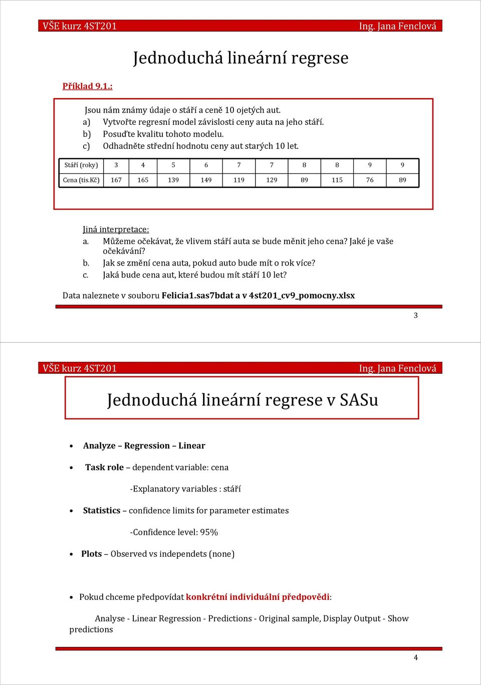 Můžeme očekávat, že vlvem stáříauta se bude měnt jeho cena? Jakéje vaše očekávání? b. Jak se změnícena auta, pokud auto bude mít o rok více? c. Jakábude cena aut, kterébudou mít stáří10 let?