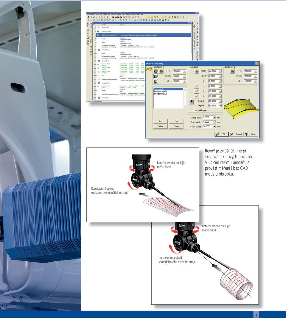 V učicím režimu umožňuje provést měření i bez CAD modelu obrobku.