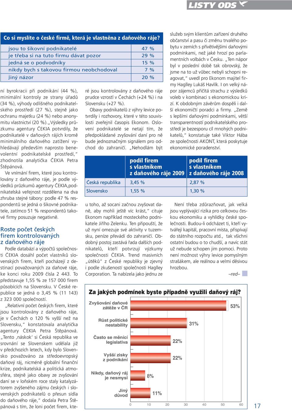 minimální kontroly ze strany úřadů (34 %), výhody odlišného podnikatelského prostředí (27 %), stejně jako ochranu majetku (24 %) nebo anonymitu vlastnictví (20 %).