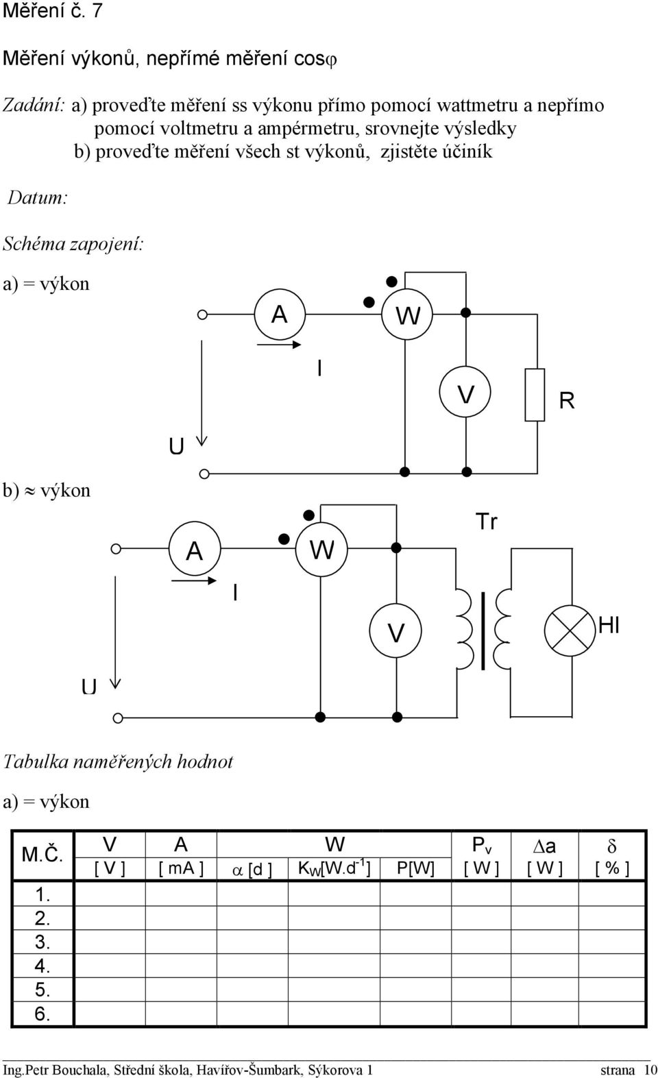 nepřímo pomocí voltmetru a ampérmetru, srovnejte výsledky b) proveďte měření všech st výkonů, zjistěte