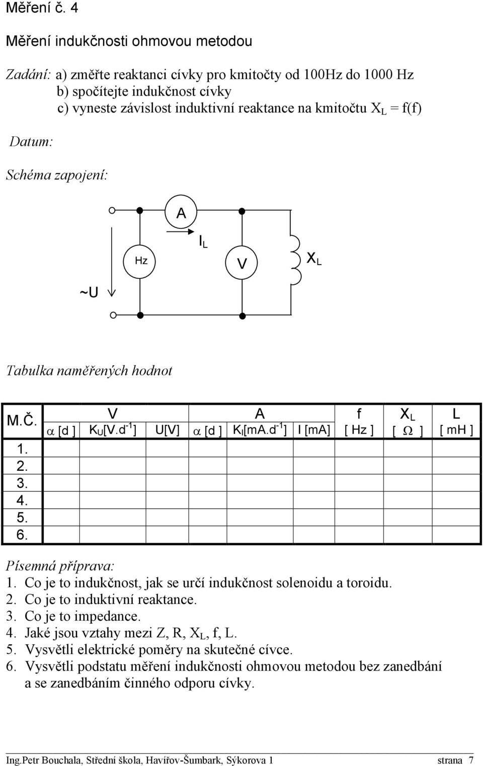 reaktance na kmitočtu X L = f(f) Hz I L X L ~U f X L L M.Č. α [d ] KU [.d -1 ] U[] α [d ] K I [m.