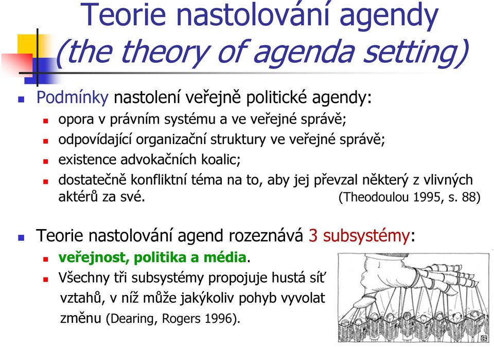 aby jej převzal některý z vlivných aktérů za své. (Theodoulou 1995, s.