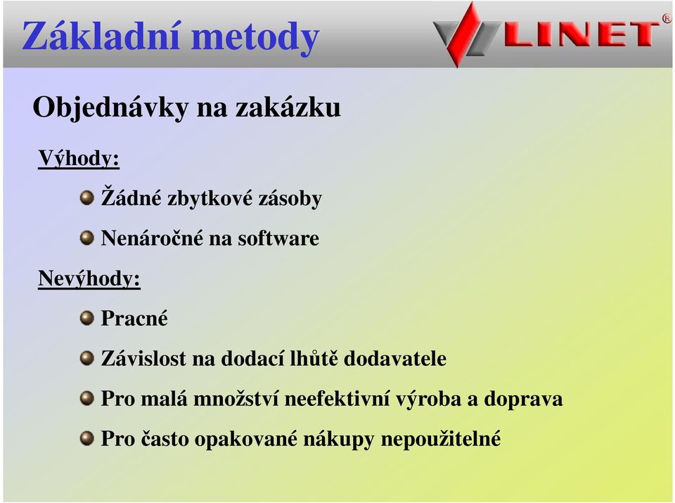 Závislost na dodací lhůtě dodavatele Pro malá množství