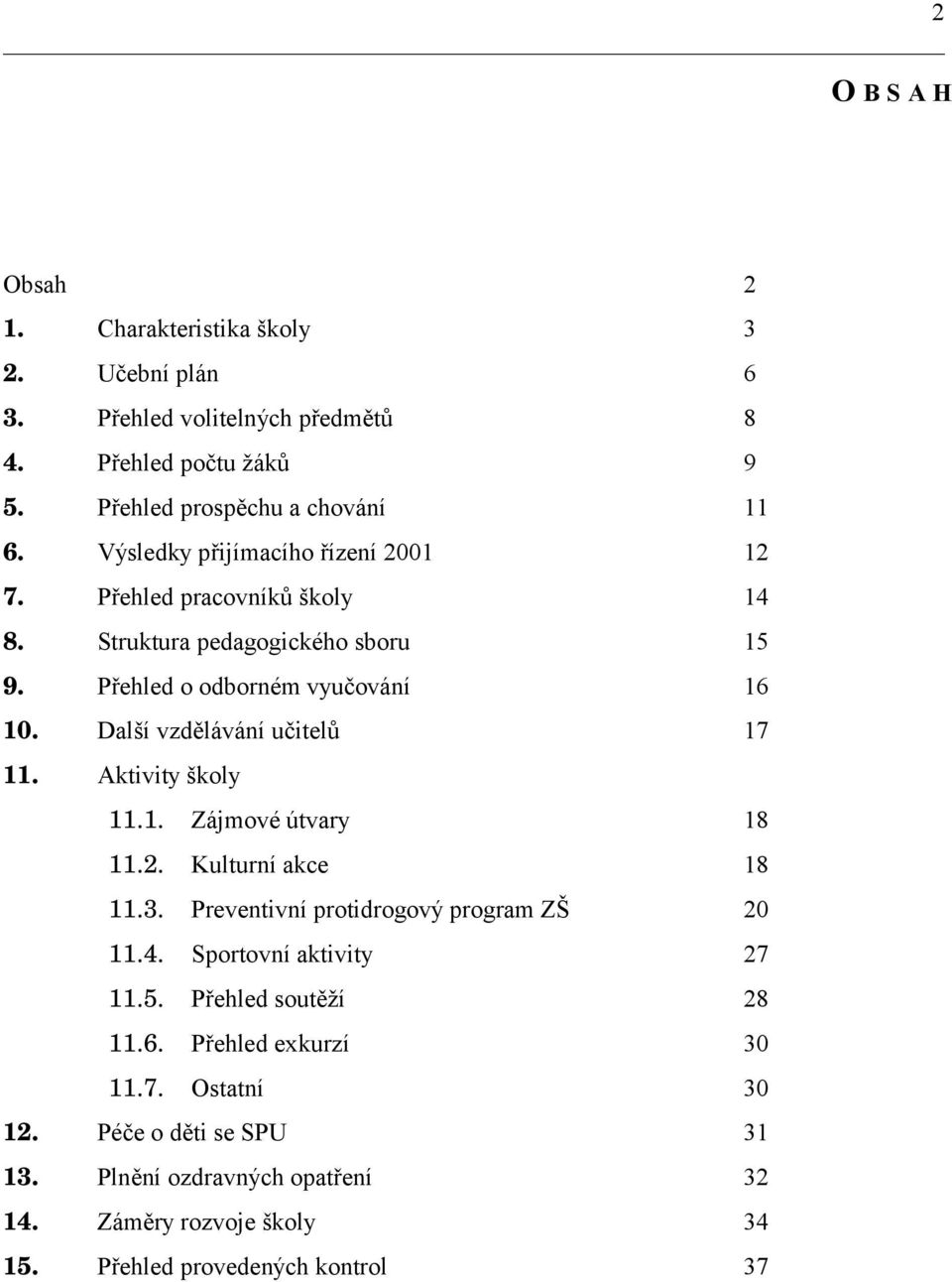 Další vzdělávání učitelů 17 11. Aktivity školy 11.1. Zájmové útvary 18 11.2. Kulturní akce 18 11.3. Preventivní protidrogový program ZŠ 20 11.4.