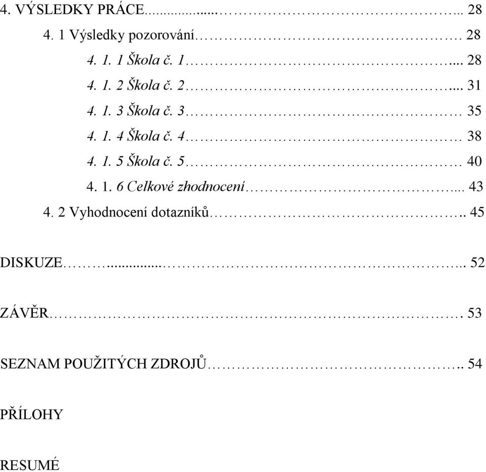 1. 6 Celkové zhodnocení... 43 4. 2 Vyhodnocení dotazníků.. 45 DISKUZE.