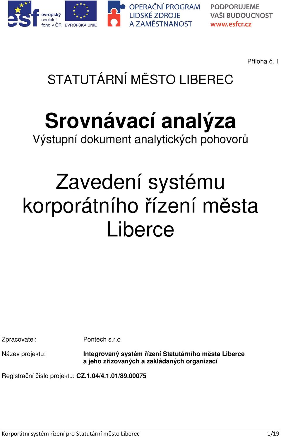 pohovor Zavedení systému korporátního ízení m sta Liberce Zpracovatel: Název