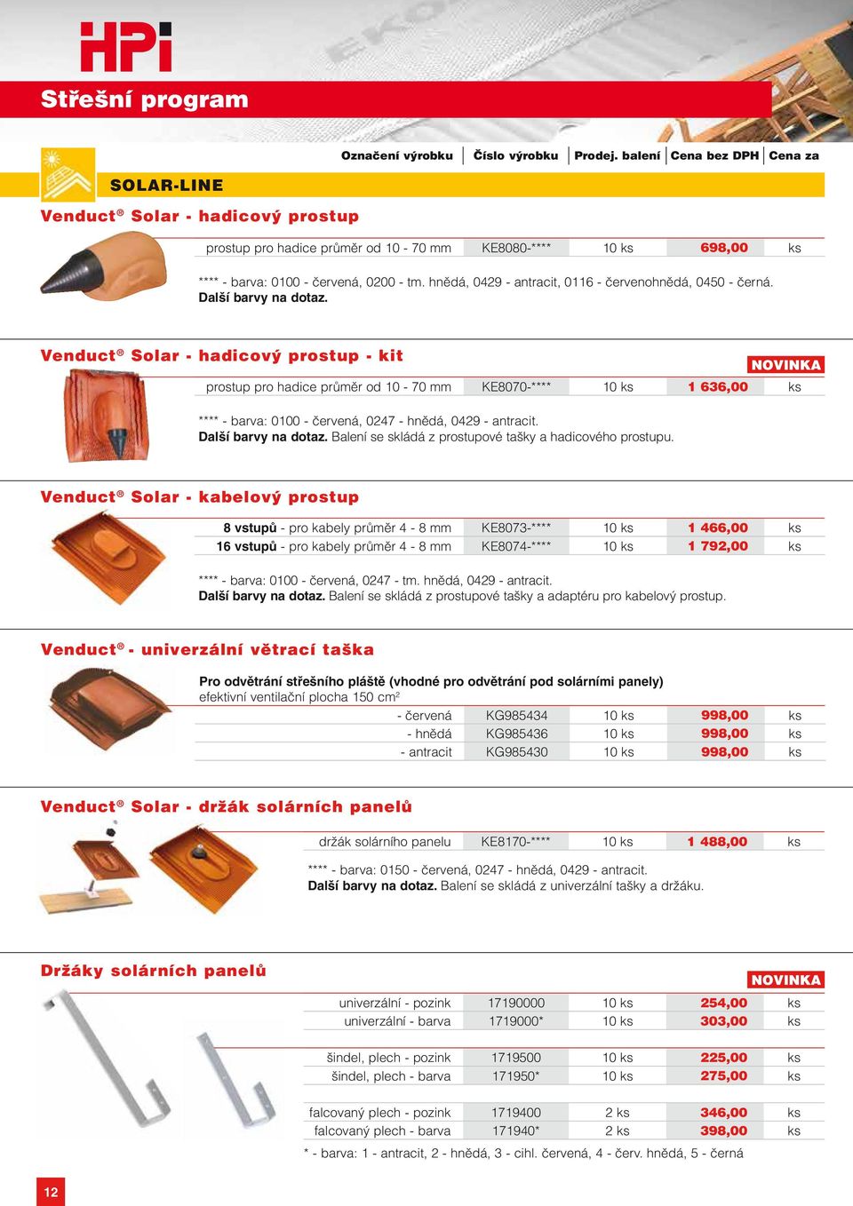 Venduct Solar - hadicový prostup - kit prostup pro hadice průměr od 10-70 mm KE8070-**** 10 ks 1 636,00 ks **** - barva: 0100 - červená, 0247 - hnědá, 0429 - antracit. Další barvy na dotaz.