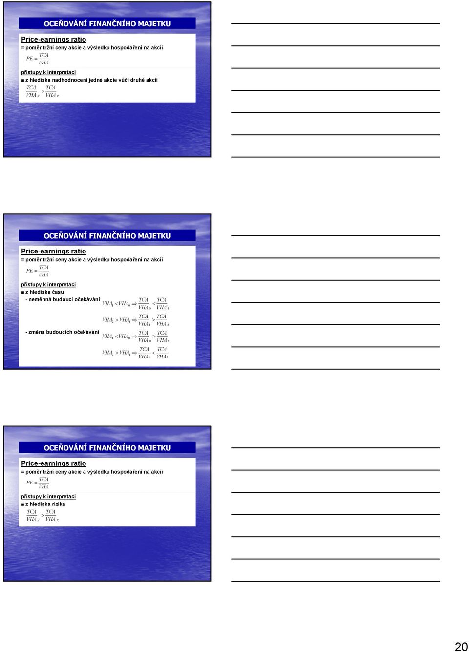 času - neměnná budoucí očekávání - změna budoucích očekávání TCA TCA < 0 < VHA0 VHA1 VHA 1 VHA TCA TCA VHA 2 > VHA1 > VHA1 VHA2 VHA 1 < VHA0 VHA 2 > VHA1 TCA TCA > VHA0 VHA1 TCA TCA <