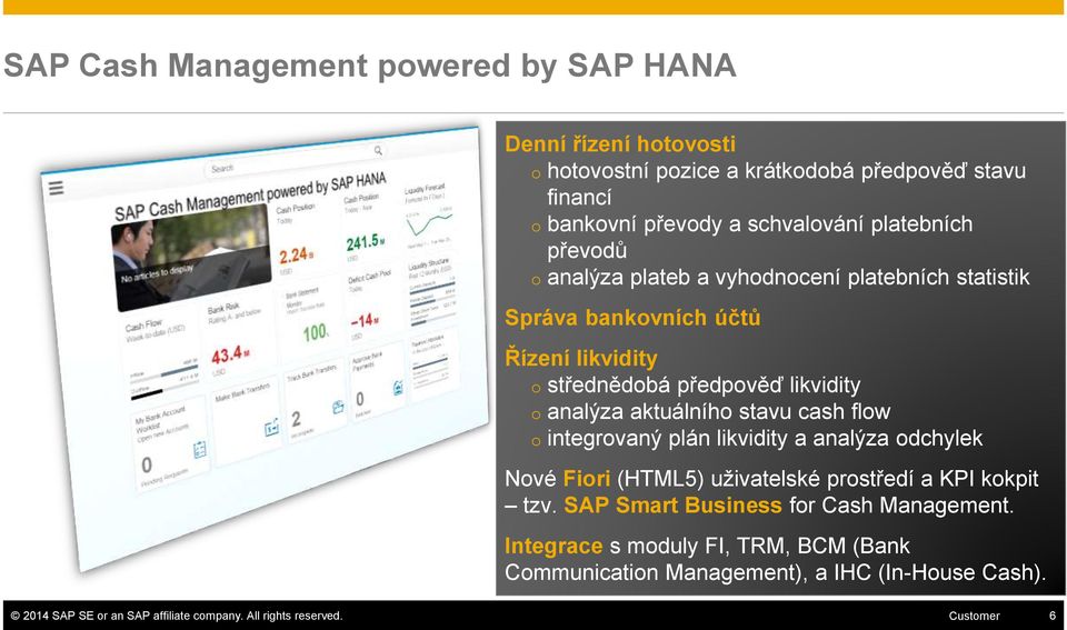 aktuálního stavu cash flow o integrovaný plán likvidity a analýza odchylek Nové Fiori (HTML5) uživatelské prostředí a KPI kokpit tzv.