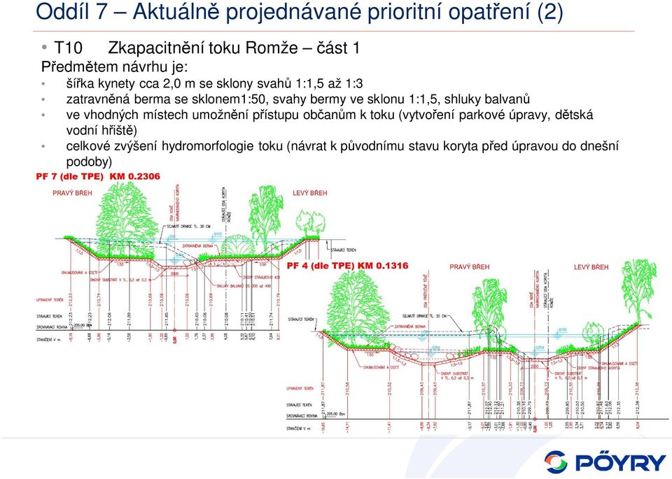 1:1,5, shluky balvanů ve vhodných místech umožnění přístupu občanům k toku (vytvoření parkové úpravy, dětská