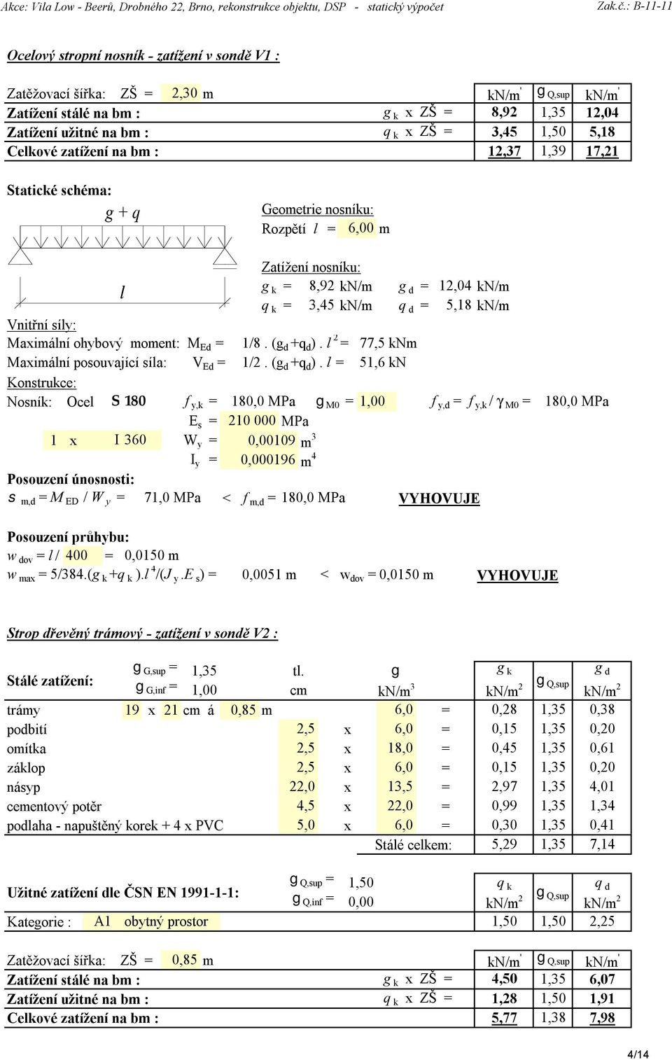 l 2 = 77,5 knm Maximální posouvající síla: V Ed = 1/2. (g d +q d ).