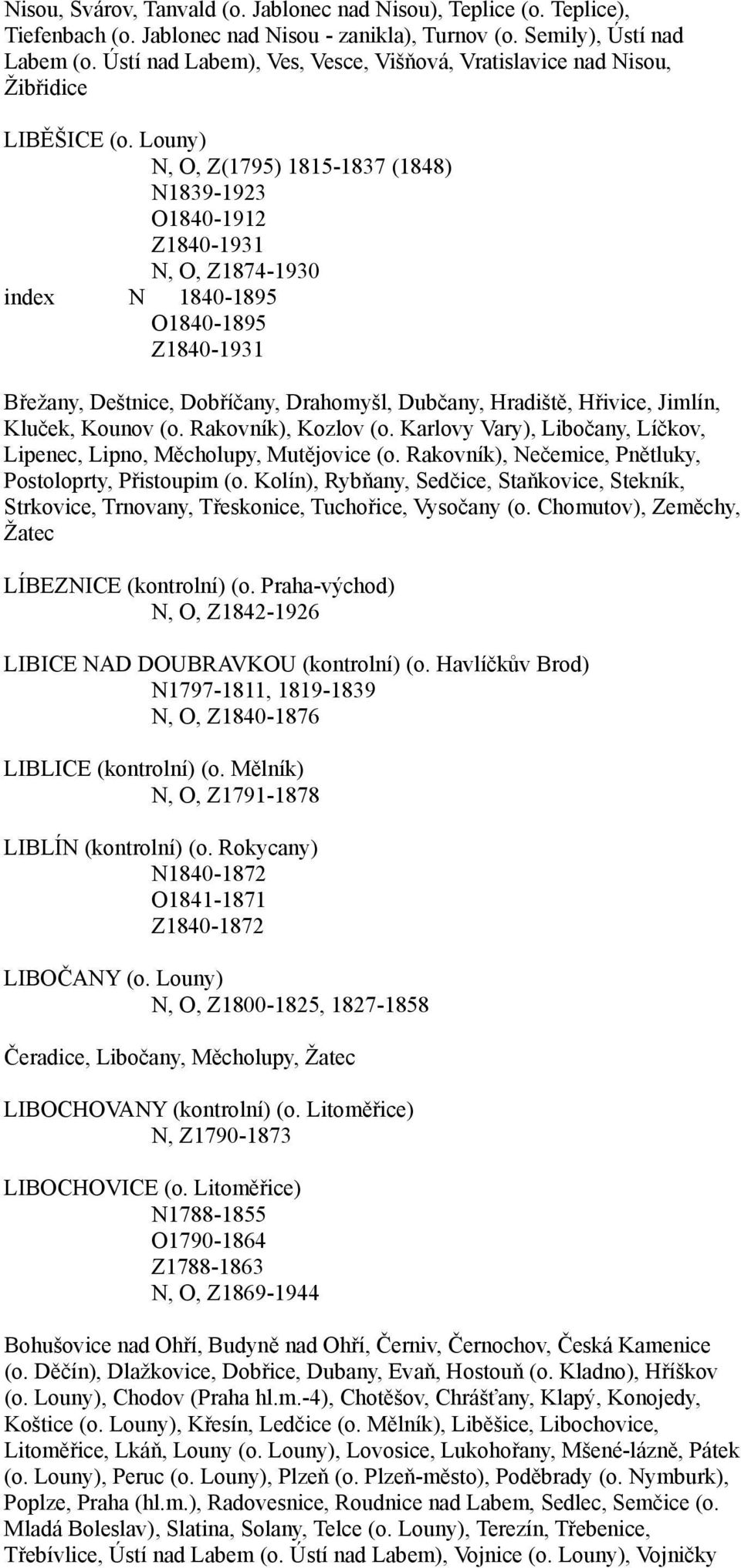 Louny) N, O, Z(1795) 1815-1837 (1848) N1839-1923 O1840-1912 Z1840-1931 N, O, Z1874-1930 index N 1840-1895 O1840-1895 Z1840-1931 Břežany, Deštnice, Dobříčany, Drahomyšl, Dubčany, Hradiště, Hřivice,