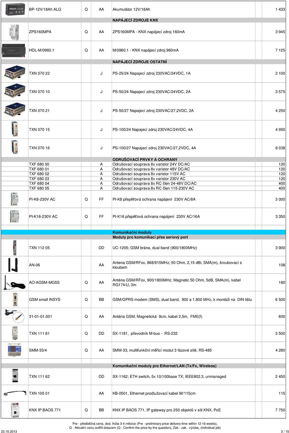 Napajecí zdroj 20VAC/27,2VDC, 2A 4 250 TXN 070 15 J PS-100/24 Napajecí zdroj 20VAC/24VDC, 4A 4 950 TXN 070 16 J PS-100/27 Napajecí zdroj 20VAC/27,2VDC, 4A 6 08 ODRUŠOVACÍ PRVKY A OCHRANY TXF 680 00 A