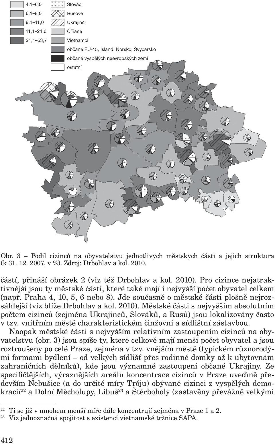 Pro cizince nejatraktivnější jsou ty městské části, které také mají i nejvyšší počet obyvatel celkem (např. Praha 4, 10, 5, 6 nebo 8).