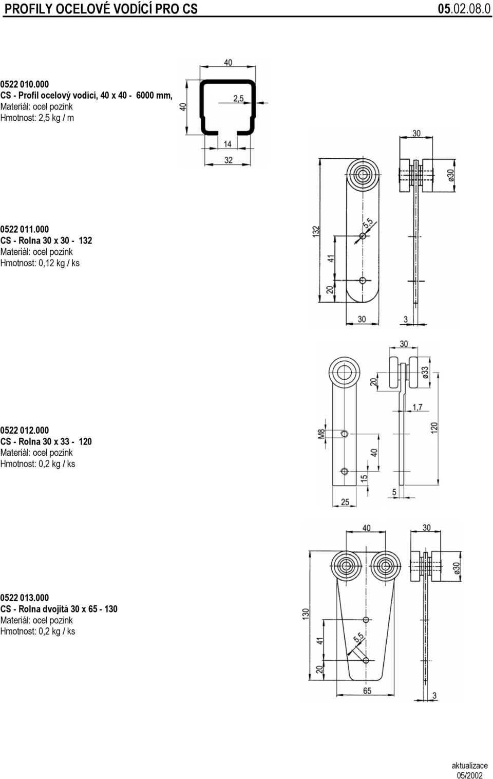 011.000 CS - Rolna 30 x 30-132 Materiál: ocel pozink Hmotnost: 0,12 kg / ks 0522 012.