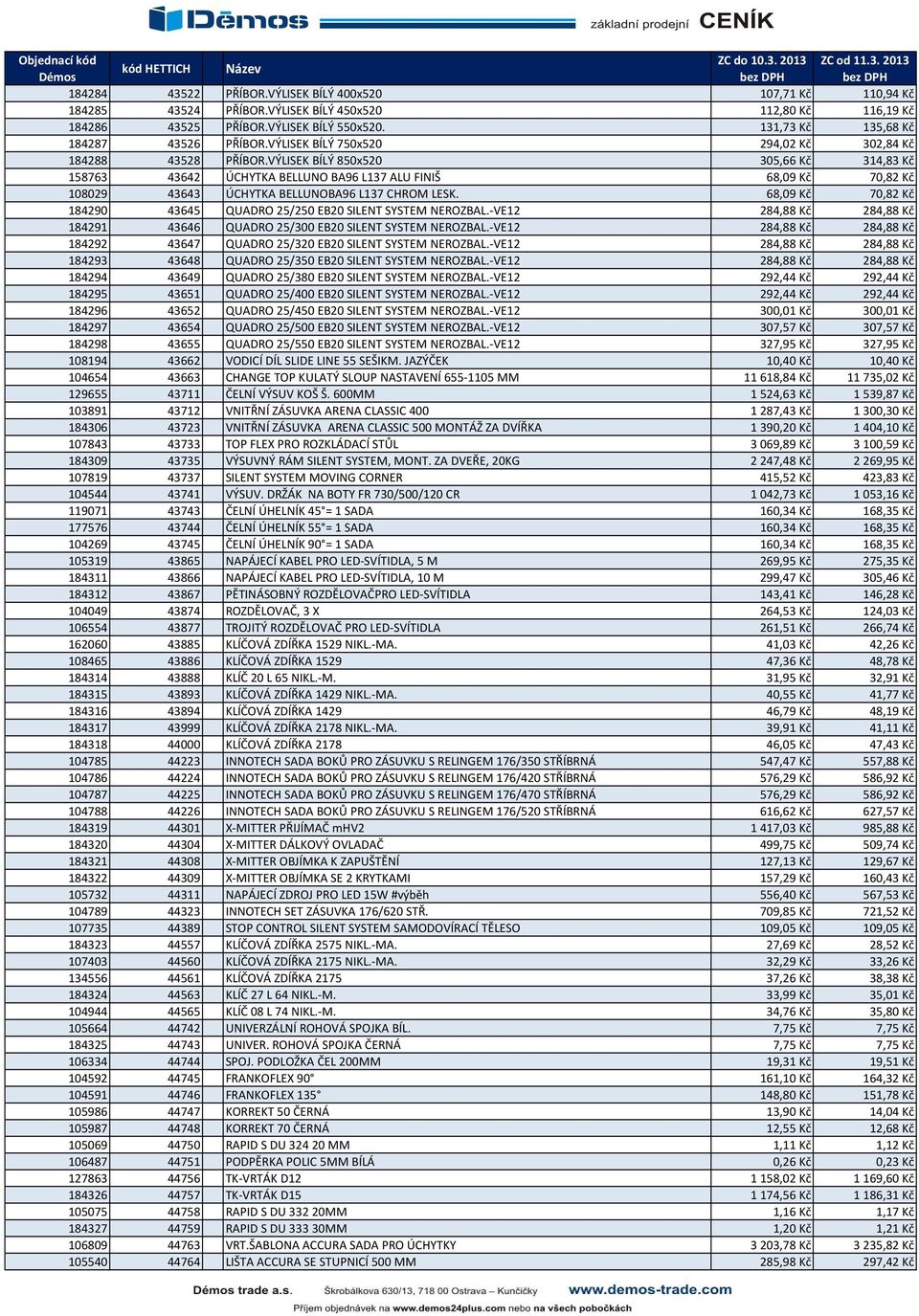 VÝLISEK BÍLÝ 850x520 305,66 Kč 314,83 Kč 158763 43642 ÚCHYTKA BELLUNO BA96 L137 ALU FINIŠ 68,09 Kč 70,82 Kč 108029 43643 ÚCHYTKA BELLUNOBA96 L137 CHROM LESK.