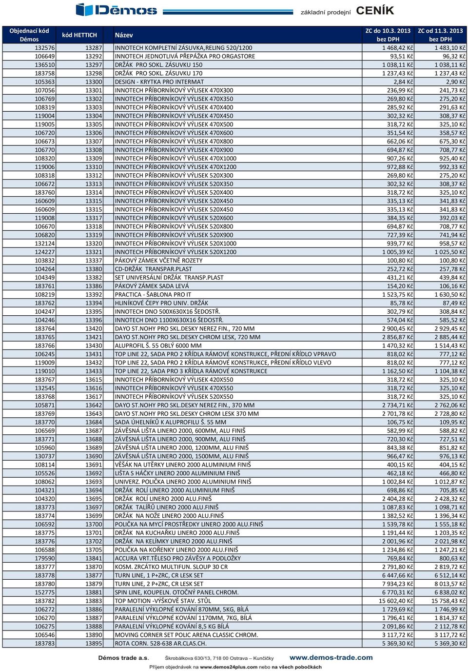 ZÁSUVKU 170 1237,43 Kč 1237,43 Kč 105363 13300 DESIGN - KRYTKA PRO INTERMAT 2,84 Kč 2,90 Kč 107056 13301 INNOTECH PŘÍBORNÍKOVÝ VÝLISEK 470X300 236,99 Kč 241,73 Kč 106769 13302 INNOTECH PŘÍBORNÍKOVÝ