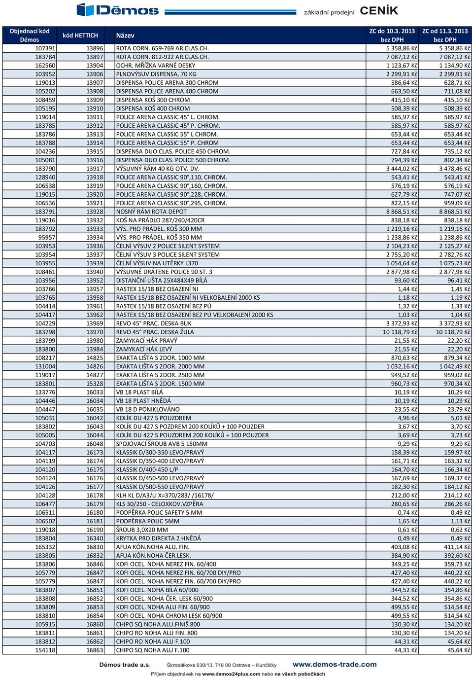 ARENA 400 CHROM 663,50 Kč 711,08 Kč 108459 13909 DISPENSA KOŠ 300 CHROM 415,10 Kč 415,10 Kč 105195 13910 DISPENSA KOŠ 400 CHROM 508,39 Kč 508,39 Kč 119014 13911 POLICE ARENA CLASSIC 45 L. CHROM. 585,97 Kč 585,97 Kč 183785 13912 POLICE ARENA CLASSIC 45 P.