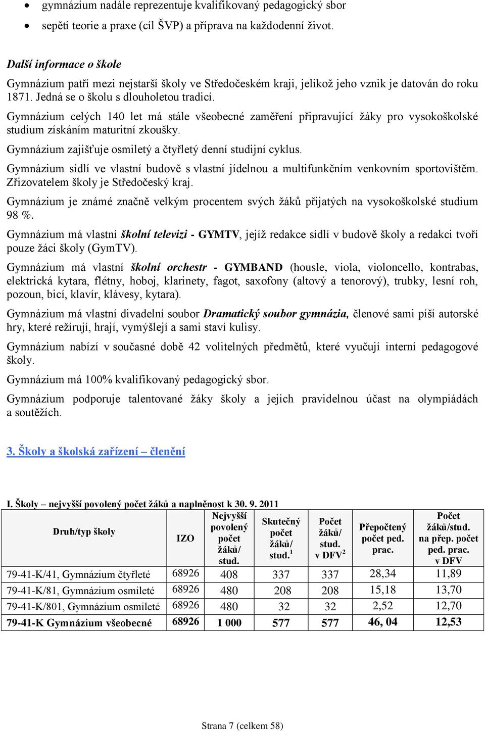 Gymnázium celých 140 let má stále všeobecné zaměření připravující žáky pro vysokoškolské studium získáním maturitní zkoušky. Gymnázium zajišťuje osmiletý a čtyřletý denní studijní cyklus.