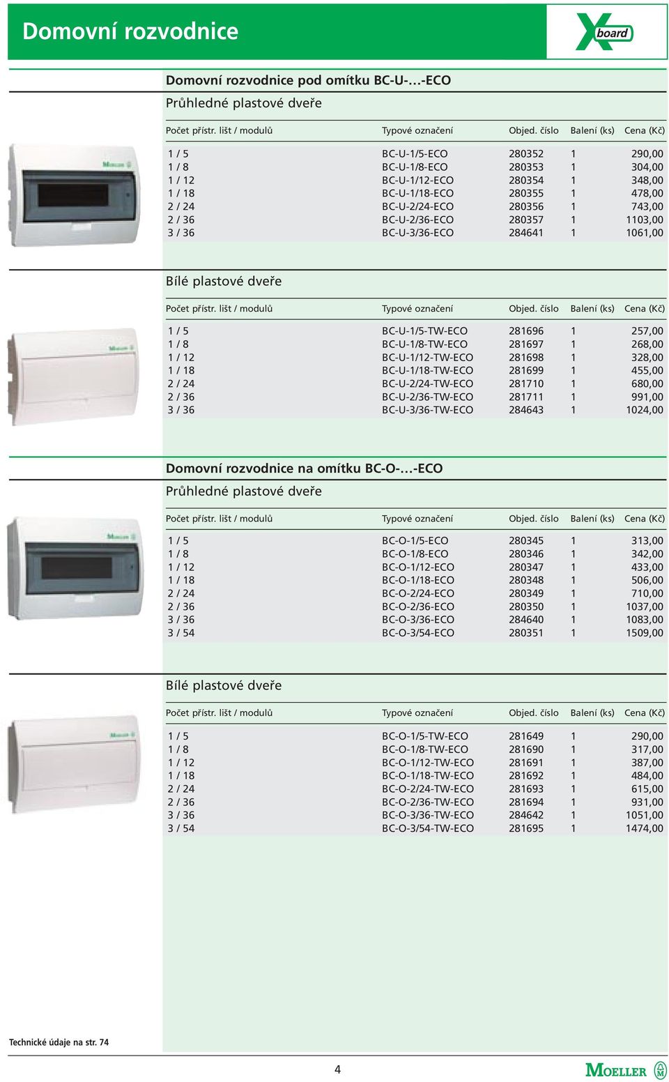 BC-U-2/24-ECO 280356 1 743,00 BC-U-2/36-ECO 280357 1 1103,00 BC-U-3/36-ECO 284641 1 1061,00 Bílé plastové dveře Počet přístr. lišt / modulů Typové označení Objed.