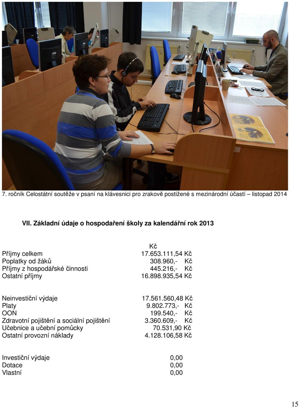 960,- Kč Příjmy z hospodářské činnosti 445.216,- Kč Ostatní příjmy 16.898.935,54 Kč Neinvestiční výdaje 17.561.560,48 Kč Platy 9.802.