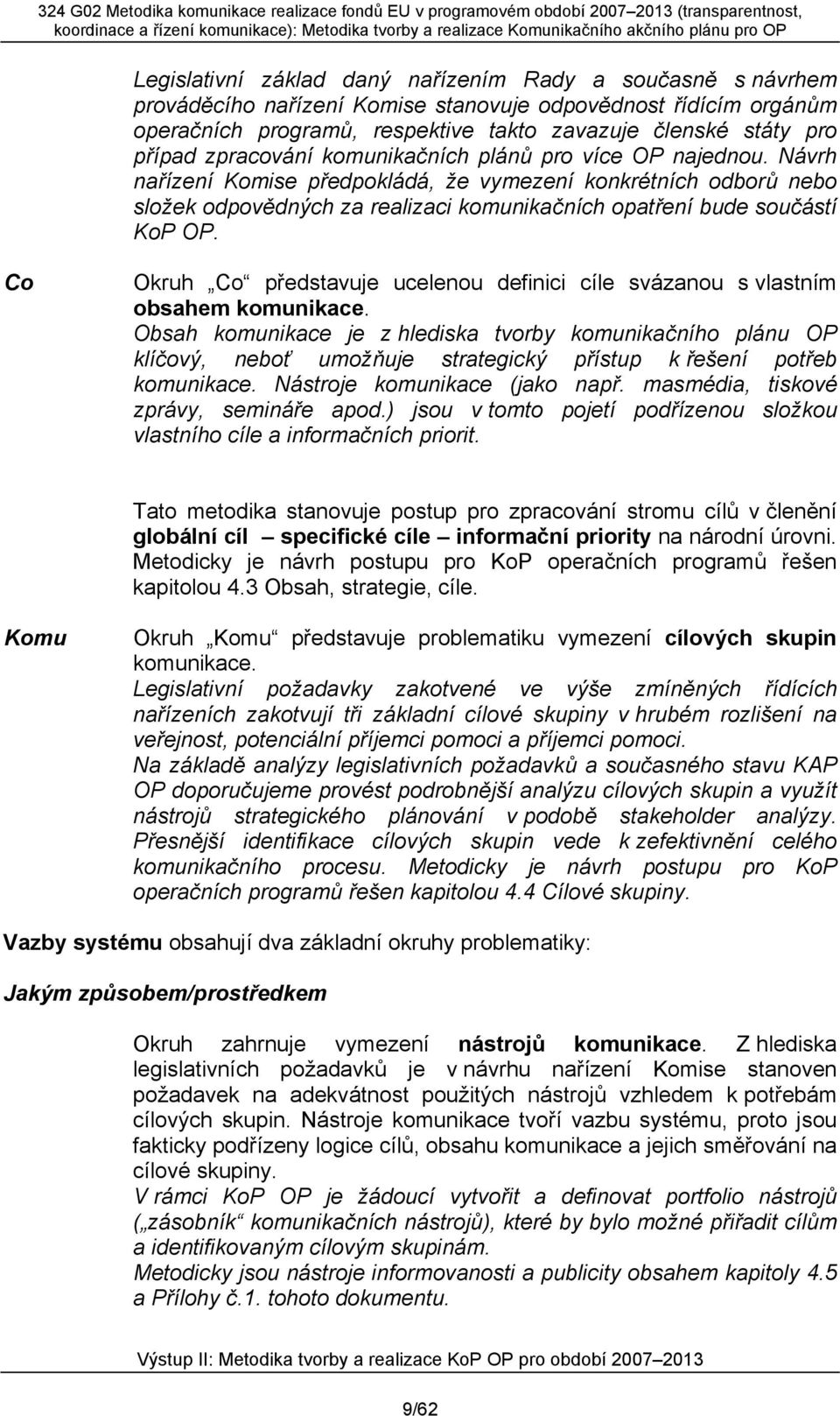 Co Okruh Co představuje ucelenou definici cíle svázanou s vlastním obsahem komunikace.