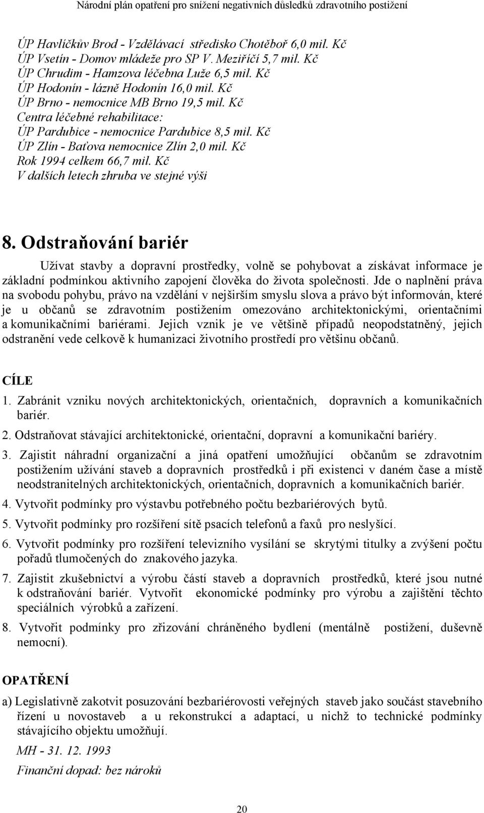 Kč Rok 1994 celkem 66,7 mil. Kč V dalších letech zhruba ve stejné výši 8.