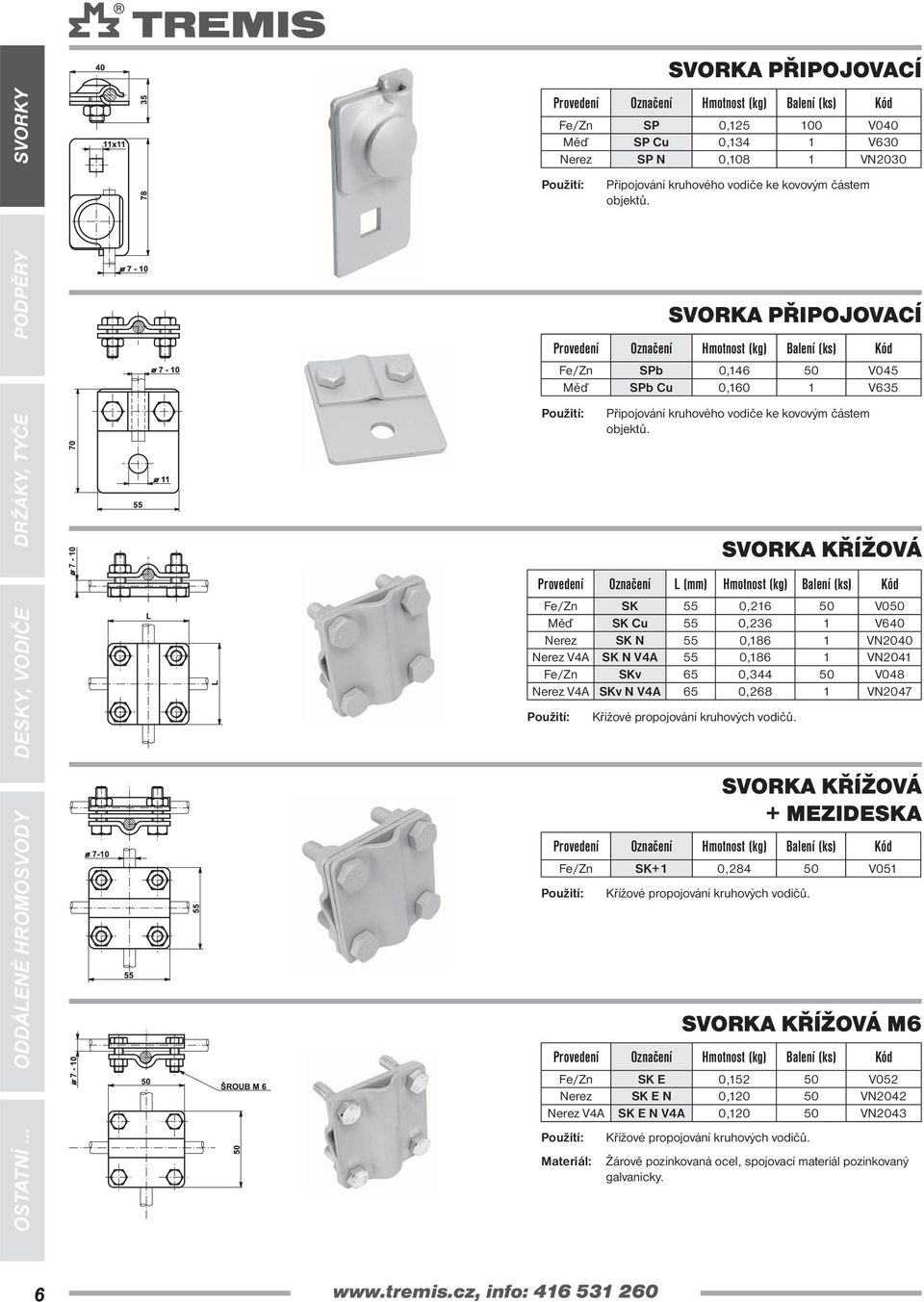 SVORKA KŘÍŽOVÁ SK 55 0,216 50 V050 Měď SK Cu 55 0,236 1 V640 Nerez SK N 55 0,186 1 VN2040 Nerez V4A SK N V4A 55 0,186 1 VN2041 SKv 65 0,344 50 V048 Nerez V4A SKv N V4A 65 0,268 1 VN2047 Křížové