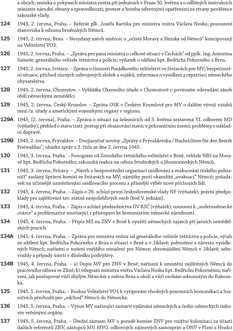 Josefa Bartíka pro ministra vnitra Václava Noska; posouzení stanoviska k odsunu brněnských Němců. 125 1945, 2. června, Brno.