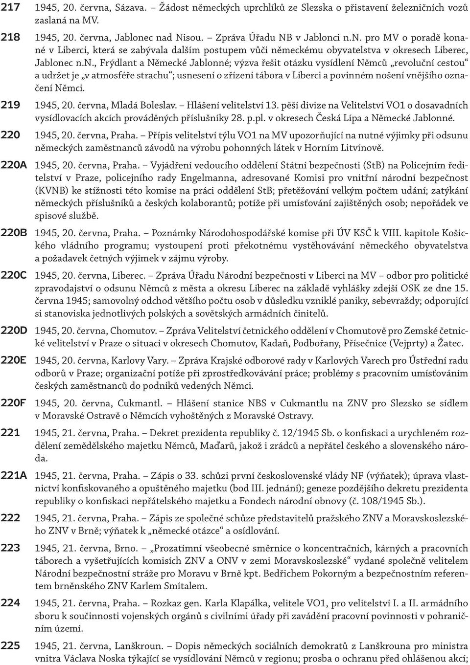 219 1945, 20. června, Mladá Boleslav. Hlášení velitelství 13. pěší divize na Velitelství VO1 o dosavadních vysídlovacích akcích prováděných příslušníky 28. p.pl.