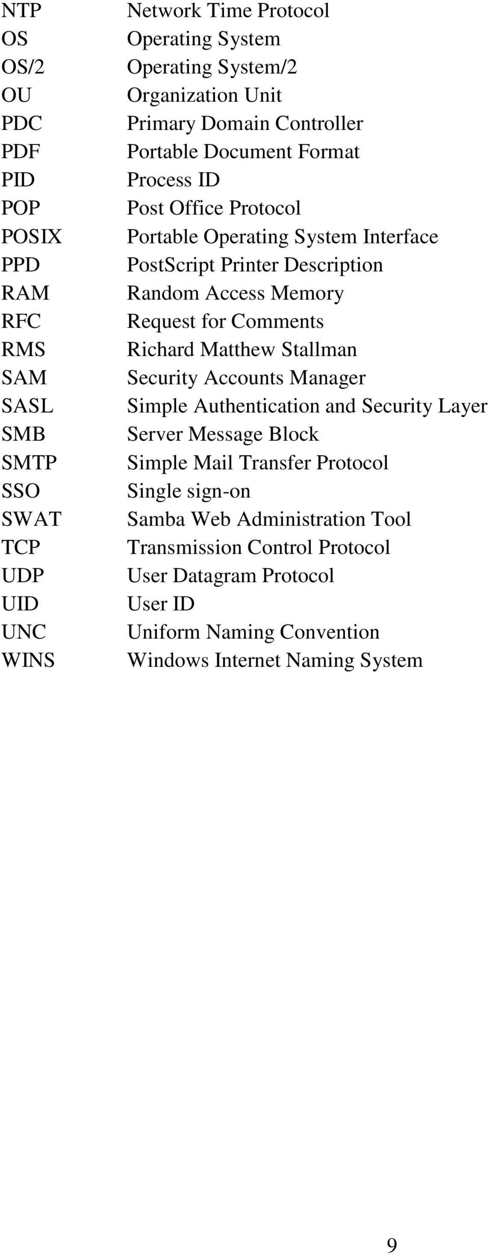 Random Access Memory Request for Comments Richard Matthew Stallman Security Accounts Manager Simple Authentication and Security Layer Server Message Block Simple Mail