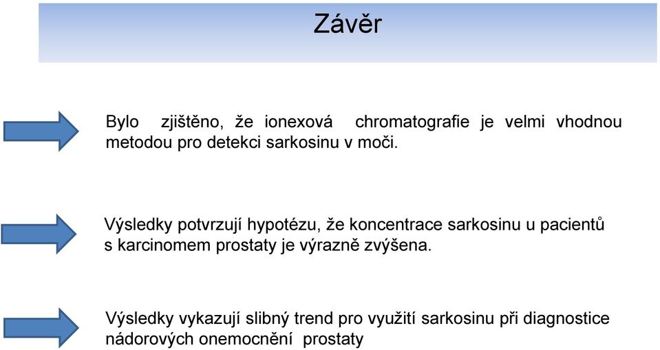 Výsledky potvrzují hypotézu, že koncentrace sarkosinu u pacientů s karcinomem